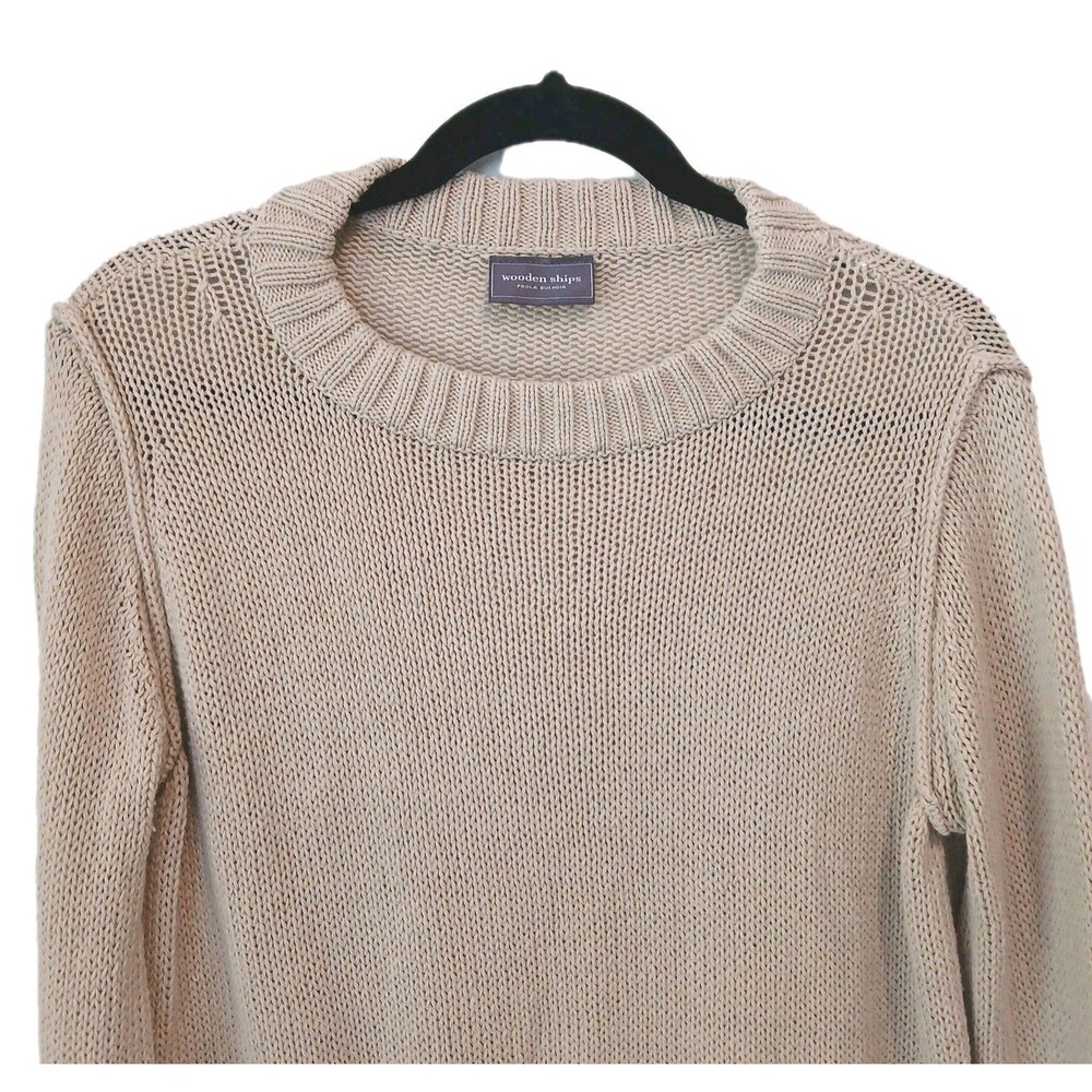 Wooden Ships Shaker Knit Sweater Womens Size XS/S Beige Crewneck Cozy Cotton Bld - Picture 2 of 11